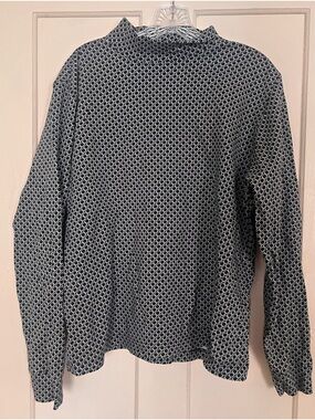 Vintage Land’s End Geometric Print Long Sleeve Mock-neck Top - Black & White